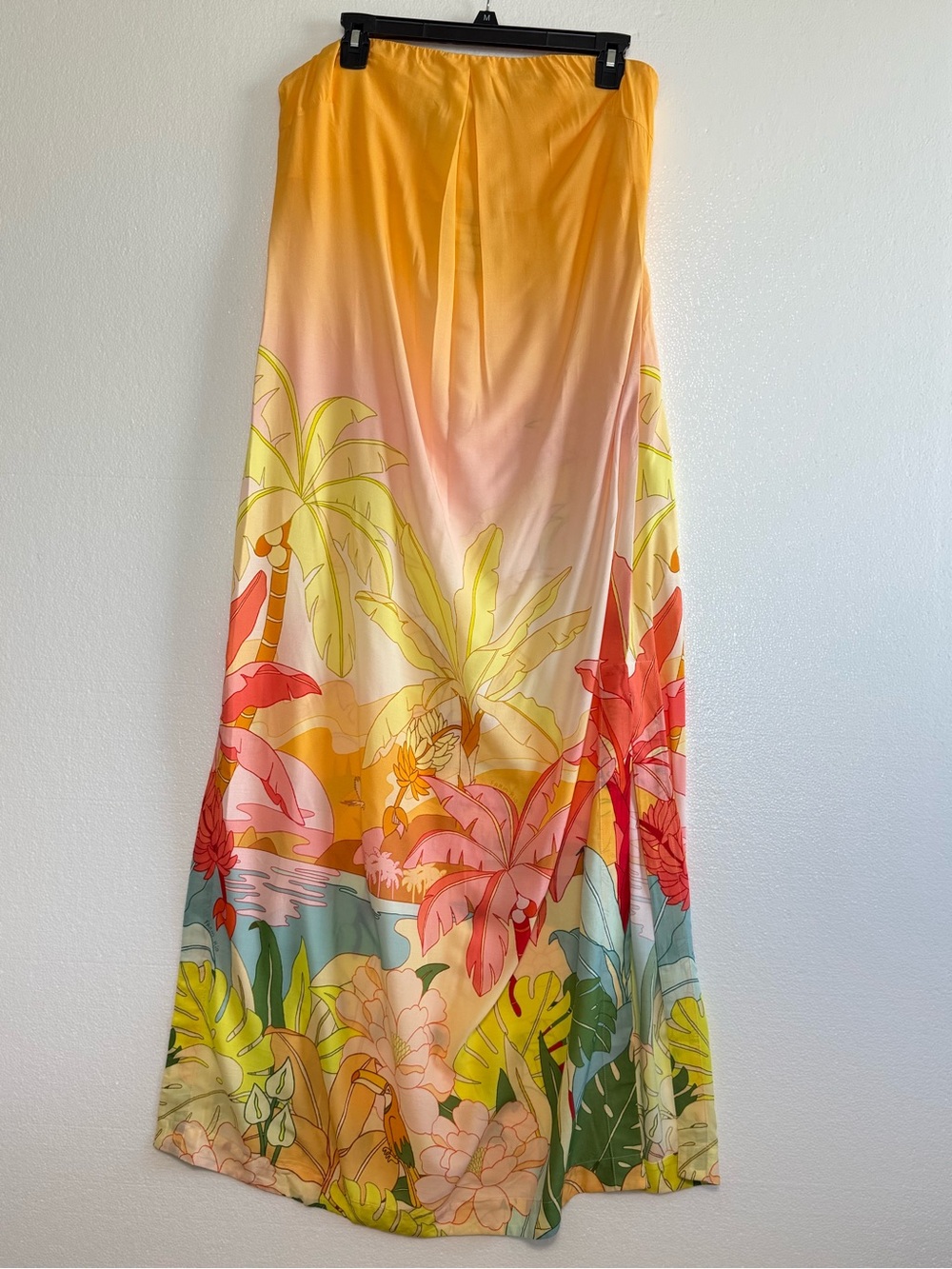 Farm Rio Tropical Paradise Sunset Strapless Maxi Cover Up Dress Yellow Size M - Picture 3 of 15